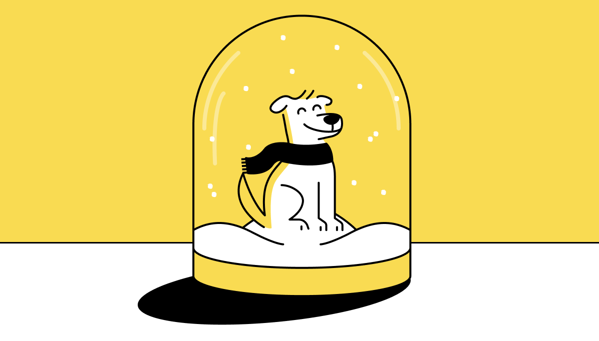 Dog in a snow globe